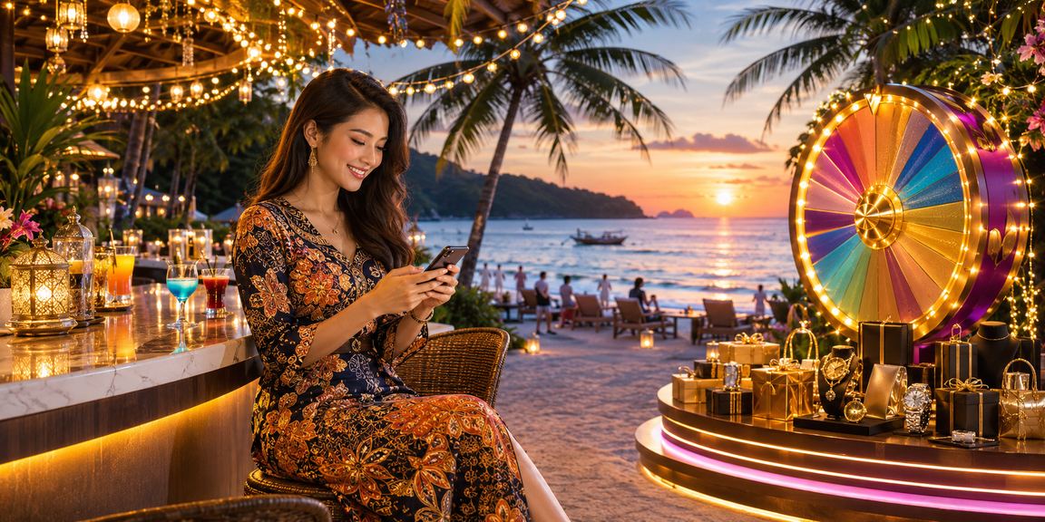 Pengguna Malaysia di Langkawi menikmati cabutan bertuah dengan pakaian batik tradisional